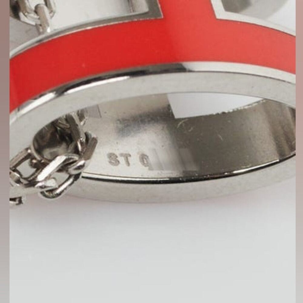 Hermes Red Enamel and Palladium Plated Pop H Pendant Necklace - Picture 6 of 14